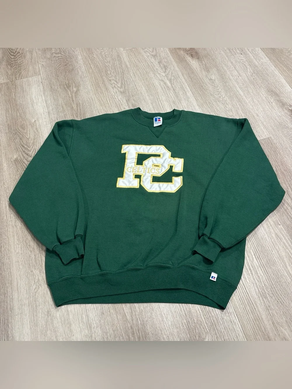 Vintage Russell Athletic PC Celtics Logo Pullover Sweatshirt Green Men's XL